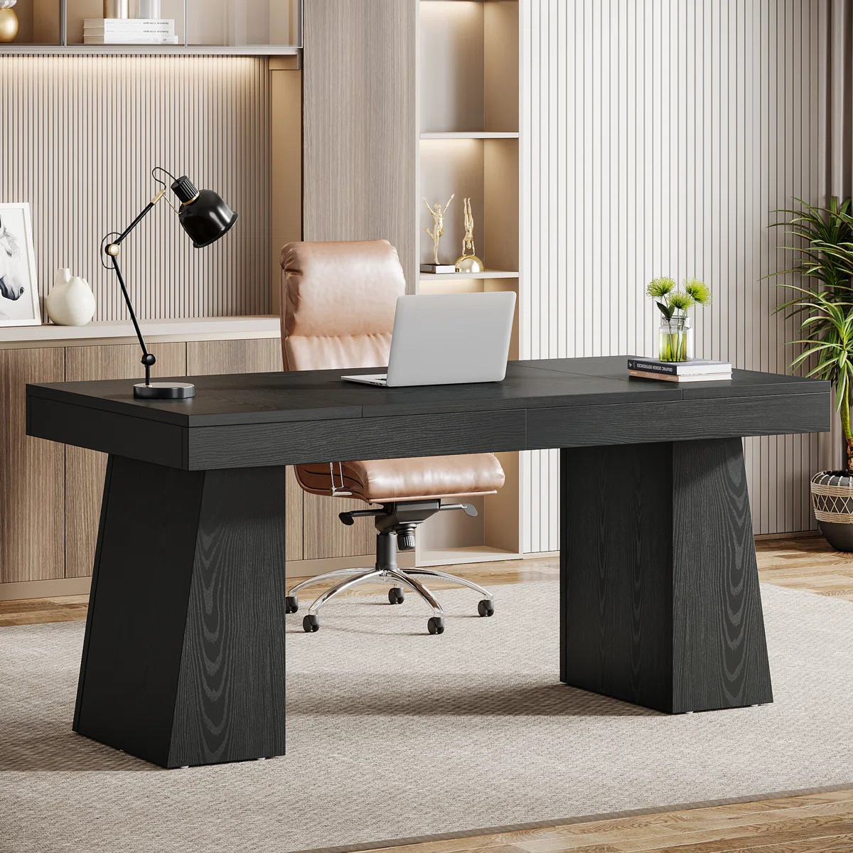 Wolbach 55 Inches Executive Desk with Double Trapezoid Base | Wayfair North America