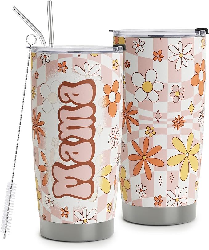 HOMISBES Groovy Mama Tumbler with Straws - Gifts for New Mom - Mama Gifts - Mom Mothers Day Gifts... | Amazon (US)
