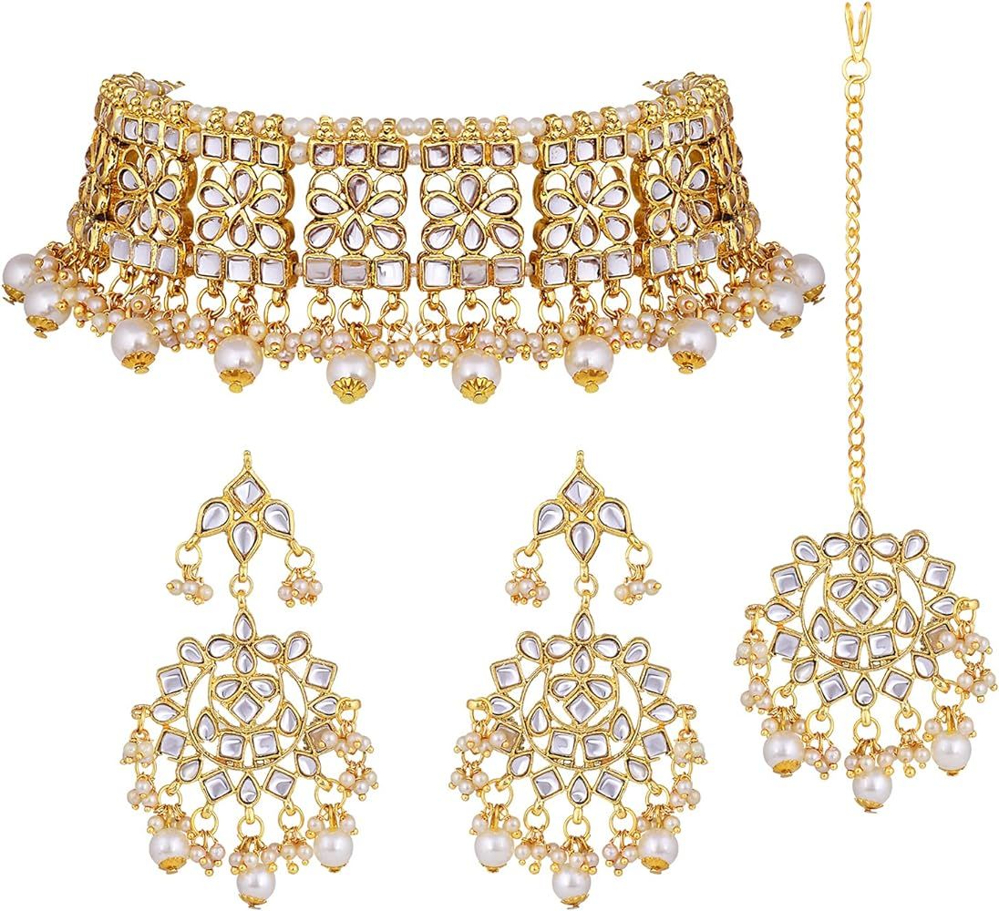 Gold Plated Kundan Jewelry Necklace With Earring Set For Women | Amazon (US)