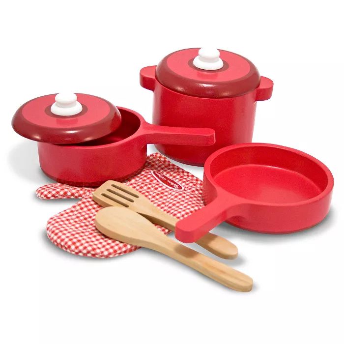 Melissa & Doug Deluxe Wooden Kitchen Accessory Set - Pots & Pans (8pc) | Target