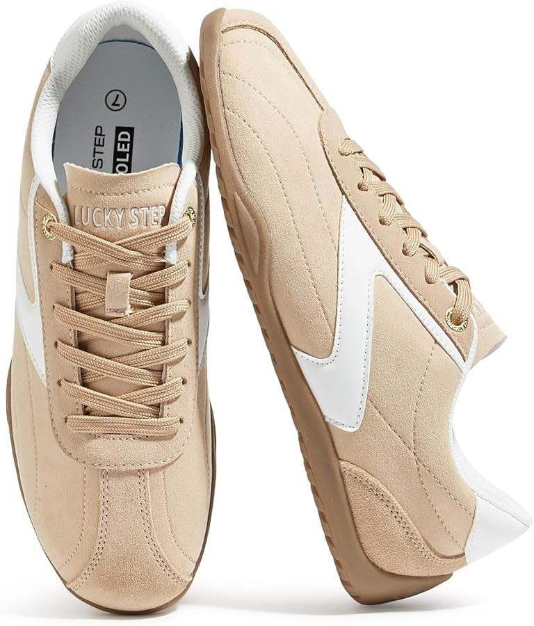 LUCKY STEP Women's Classic Retro Fashion Sneakers Casual Cow Suede Walking Shoes Thin Sole Runnin... | Amazon (US)