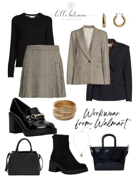 Workwear from @walmartfashion. This cute plaid skirt could be paired with its matching plaid blazer or the solid black option.  You could also wear a variety of shoes.
I’ve linked up a trendy heel and some fun boots! Add some thick black tights, jewelry and purse and you’re good to go! 
#WalmartPartner 

#LTKFind #LTKSeasonal #LTKstyletip