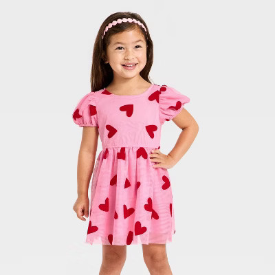 Toddler Girls' Valentine's Heart Tulle Dress - Cat & Jack™ Pink 2T | Target