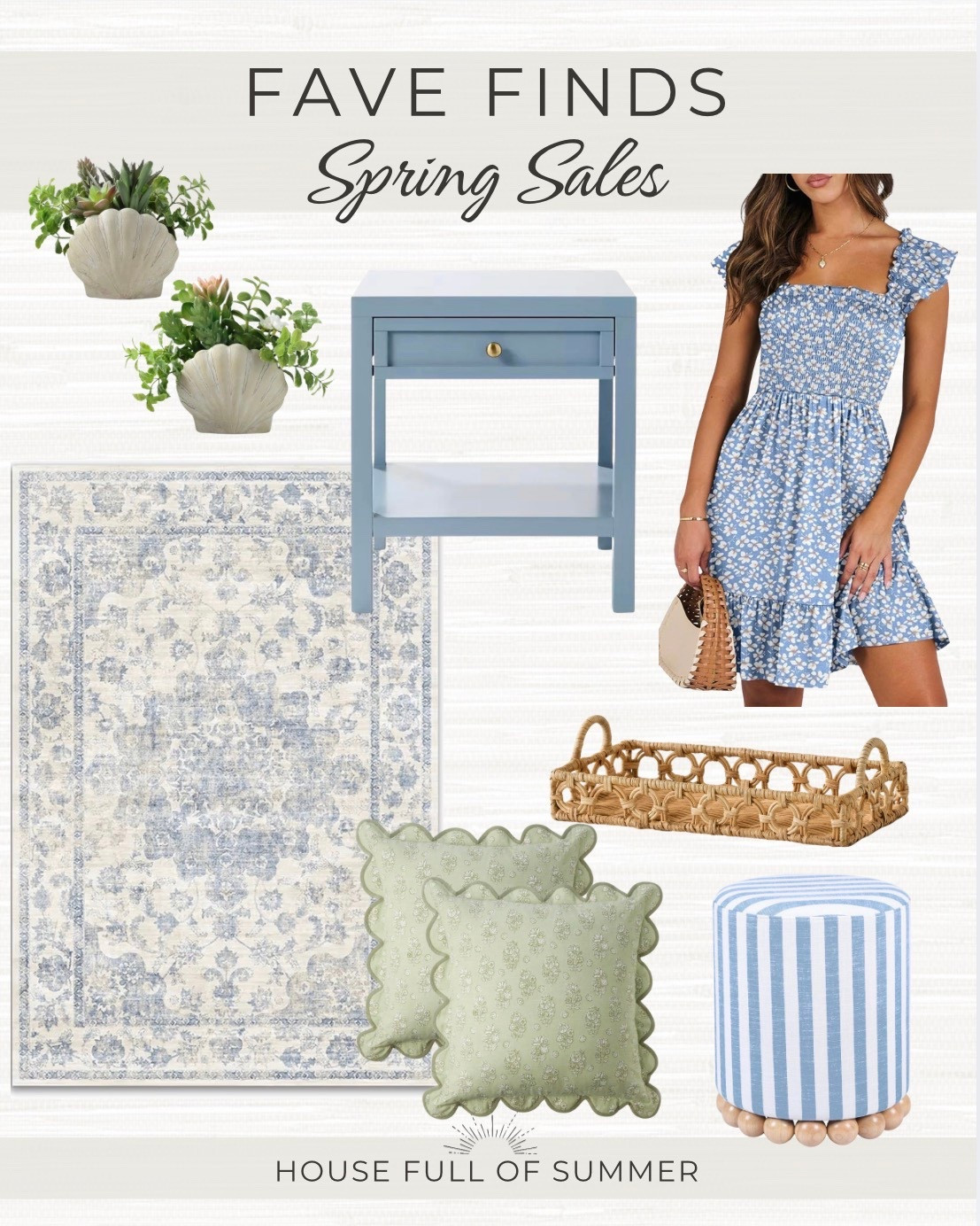 Spring home decor finds blue and green rug pillow covers woven tray spring dress Easter 

#LTKHome #LTKSaleAlert