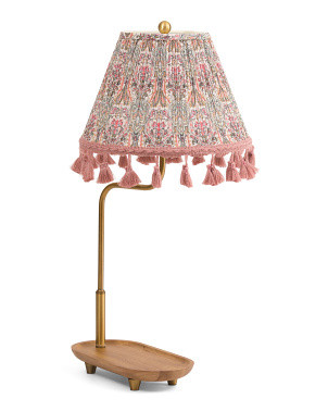 25.5in Metal And Wood Table Lamp With Pleated Printed Shade | Home | Marshalls | Marshalls