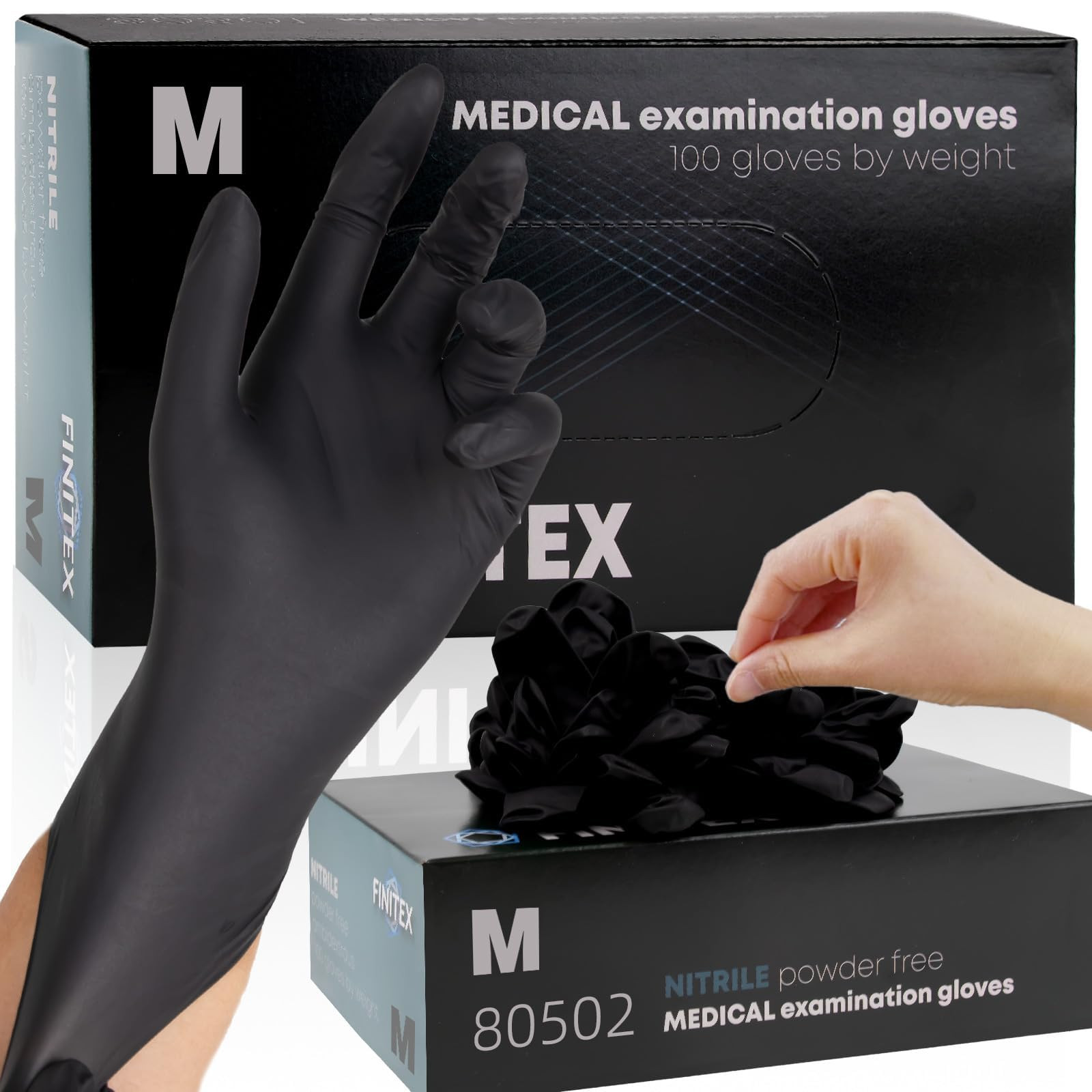 FINITEX - Black Nitrile Disposable Gloves, 5mil, Powder-free, Medical Exam Latex-Free 100 PCS For... | Amazon (US)