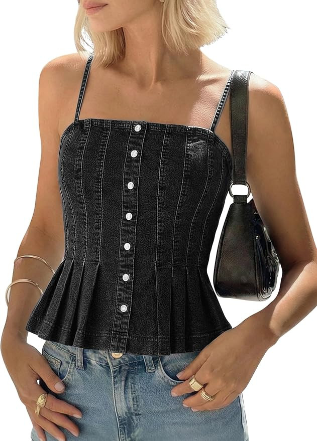 POTILI Denim Vest Sleeveless Jean Vest Top for Women Spaghetti Straps Casual Tank Denim Top Summe... | Amazon (US)