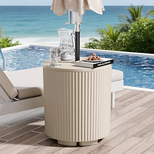 Diyfire Outdoor Umbrella Stand with Hole, in Pool Umbrella Stand with Weighted Water Filled Bladder, Fluted Vertical Ribbed Design, All Weather Umbrella Side Table Base, Patio Umbrella Base, Beige | Amazon (US)