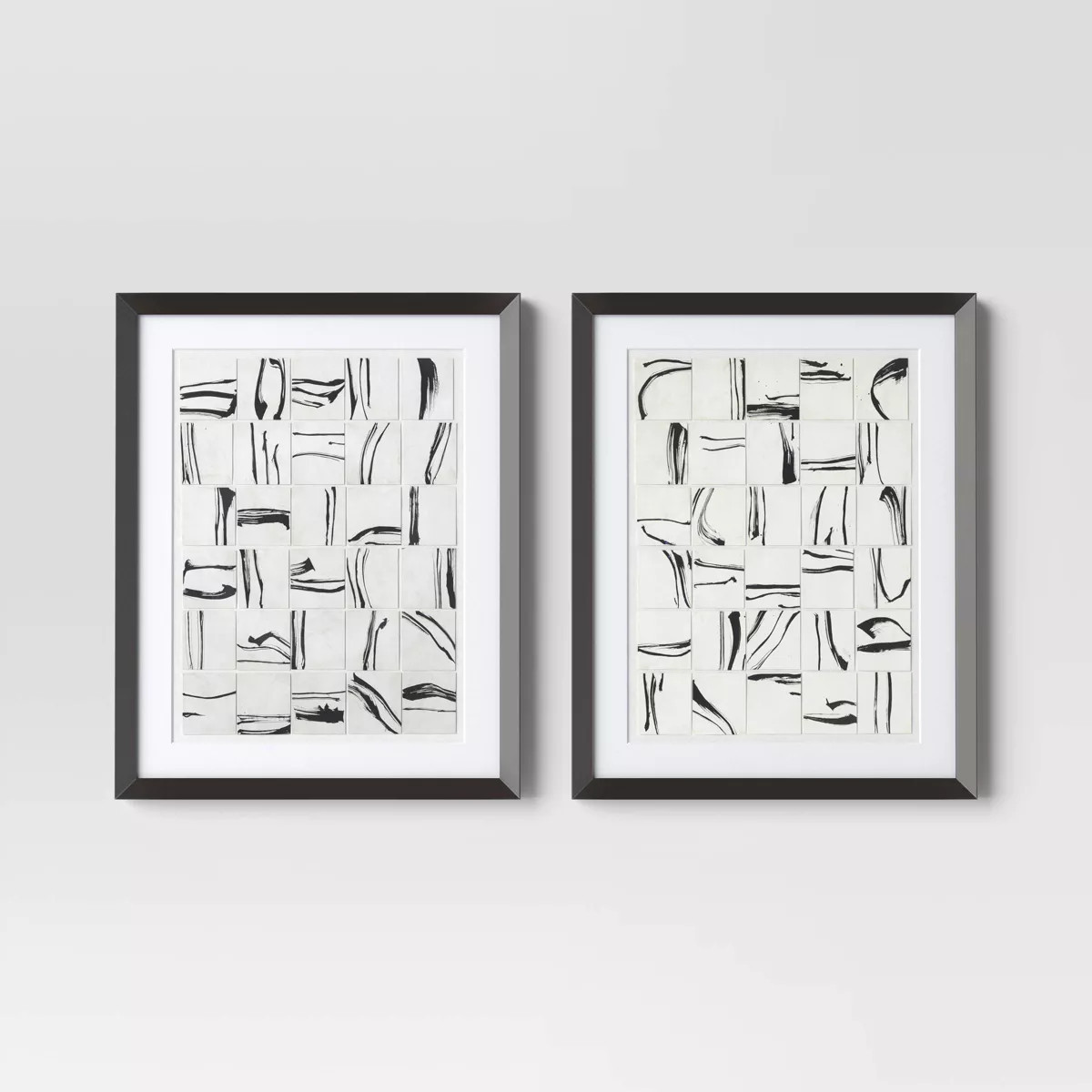 (Set of 2) 16"x20" Patterned Lines Abstract Framed Arts Black - Threshold™ | Target