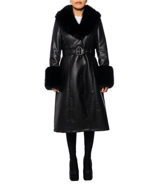 Azalea Wang Kaya Faux Fur Oversize Shawl Collar Belted Trench Coat | Dillard's | Dillard's
