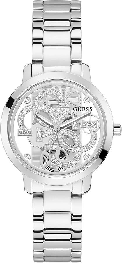 GUESS Ladies Trend Clear 36mm Watch – Glitz Dial with Silver-Tone Stainless Steel Case & Bracel... | Amazon (US)