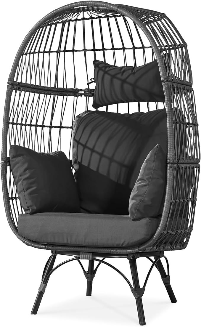 FINCATI Patio Stationary Egg Chair, Outdoor Indoor PE Rattan Lounge Chair with Legs and Cushions,... | Amazon (US)
