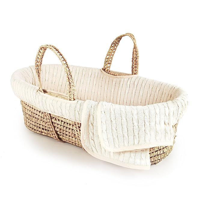 Tadpoles Deluxe Cable Knit Moses Basket and Bedding Set, Natural | Amazon (US)