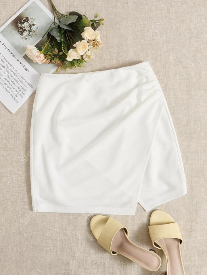 SHEIN EZwear Ruched Side Wrap Hem Skirt | SHEIN