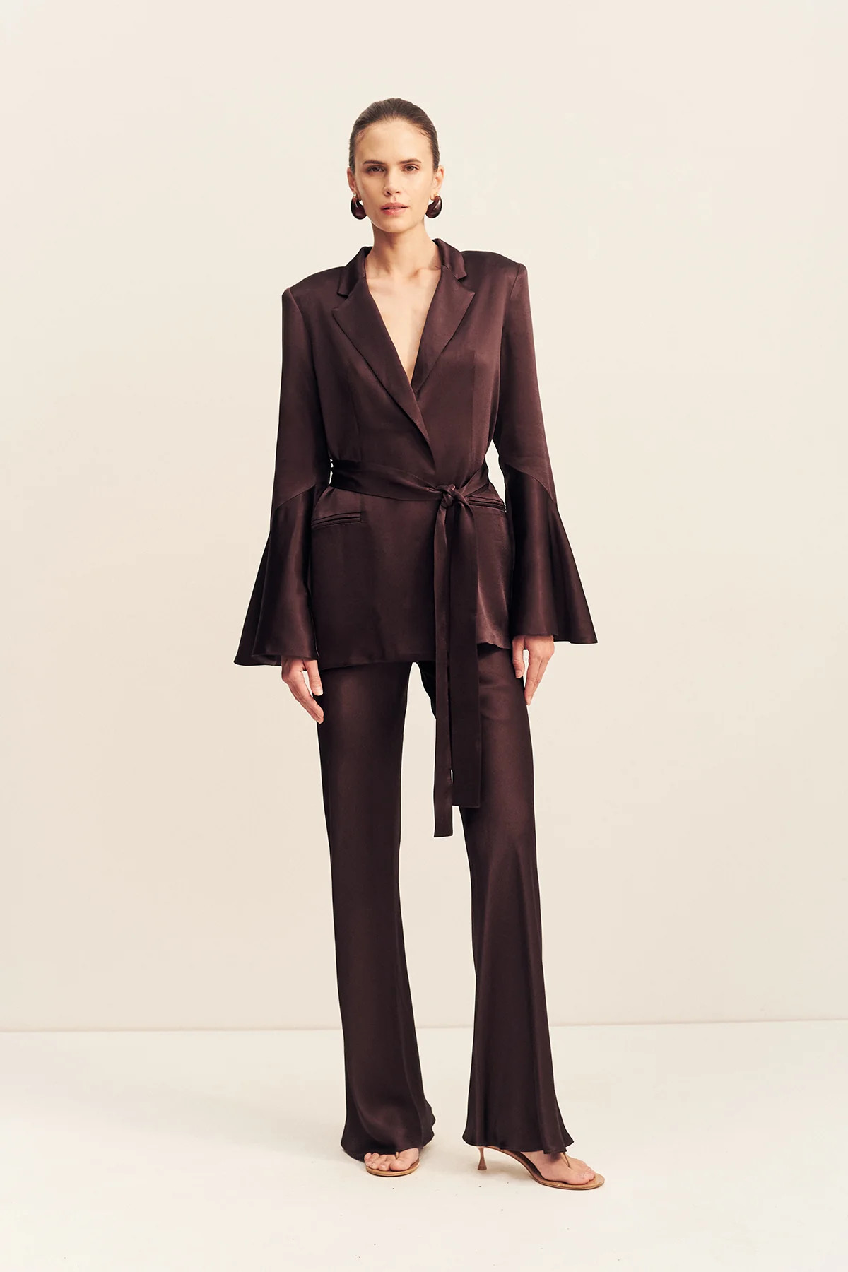 La Lune Flared Sleeve Belted Blazer | Espresso | Outerwear | Shona Joy | Shona Joy