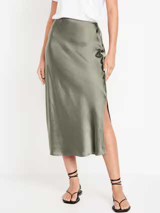 High-Waisted Satin Midi Slip Skirt | Old Navy (US)