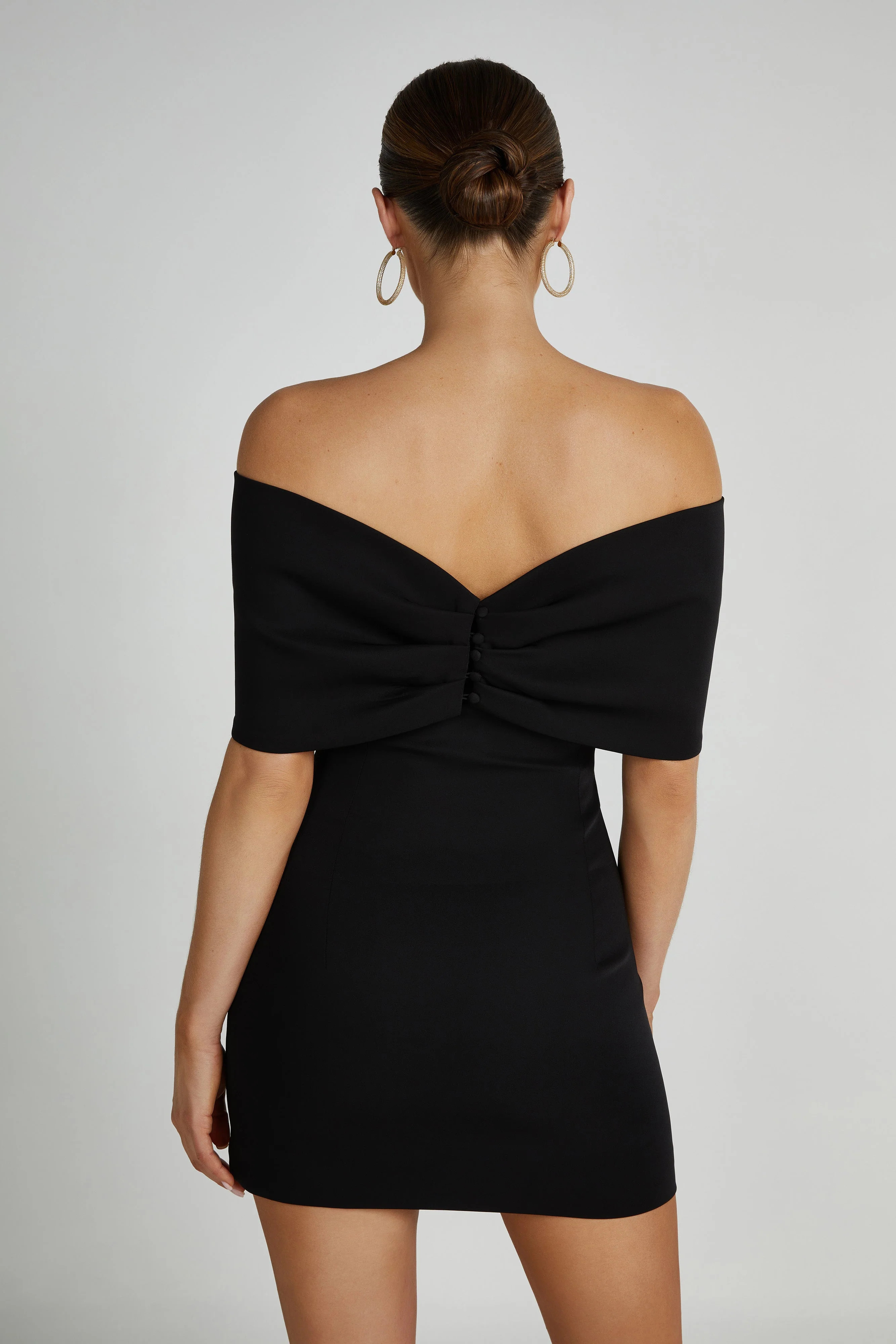 Gwyneth Off Shoulder Bow Mini Dress - Black | MESHKI US
