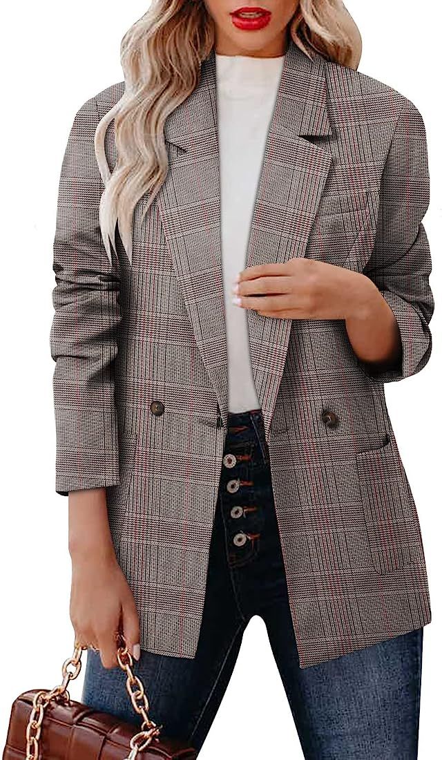 CHICZONE Womens Casual Blazer Long Sleeve Open Front Lapel Button Work Office Pinstripe Blazer Ja... | Amazon (US)