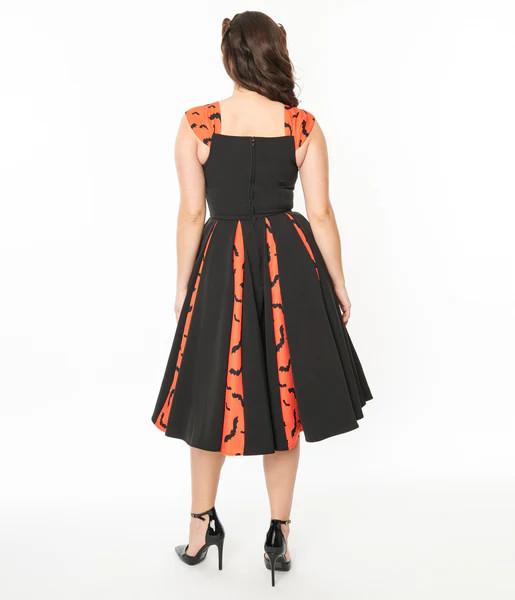 Unique Vintage 1950s Orange & Black Bat Stripe Swing Dress | UniqueVintage