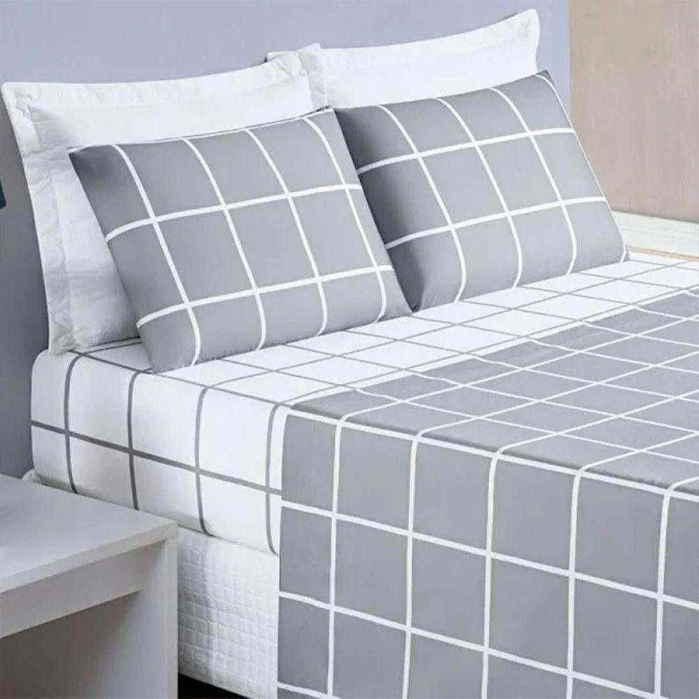 Jogo de Cama 4 pçs Casal 200 Fios Madri Micro Percal Estampa Grid Branco | Casas Bahia (BR)