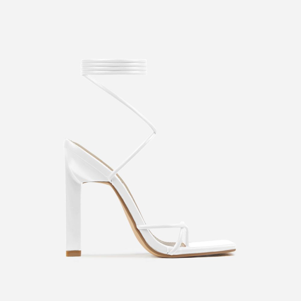 Into-You Lace Up Square Toe Sculptured Block Heel In White Faux Leather | EGO Shoes (US & Canada)