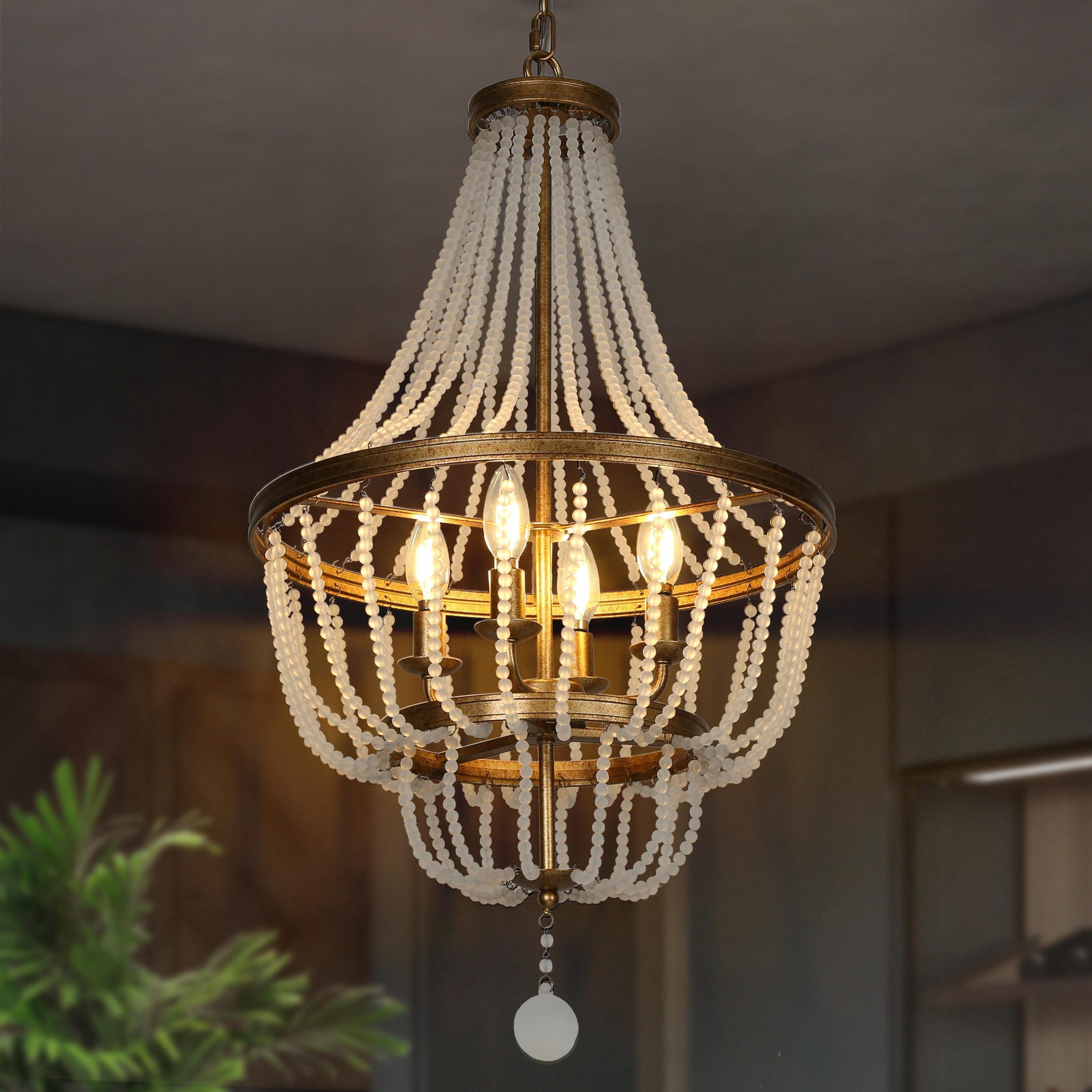 Modern Glam Empire 4-lights Beaded Chandeliers Candle Lantern Ceiling Lights Frosted Crystal Beads Entryway Dining Room | Bed Bath & Beyond