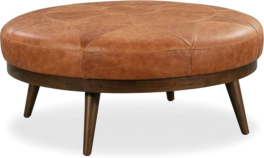 POLY & BARK Gio Modern Leather Ottoman Pouf (Cognac Tan) | Amazon (US)