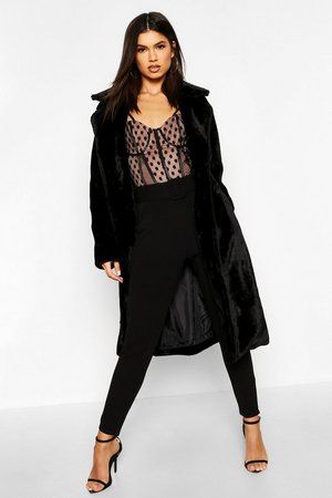 Textured Faux Fur Belted Coat | Boohoo.com (US & CA)