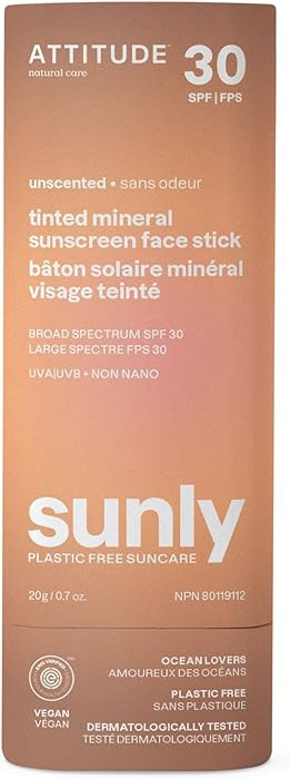 ATTITUDE Tinted Mineral Sunscreen Face Stick with Zinc Oxide, SPF 30, EWG Verified, Plastic-Free,... | Amazon (US)