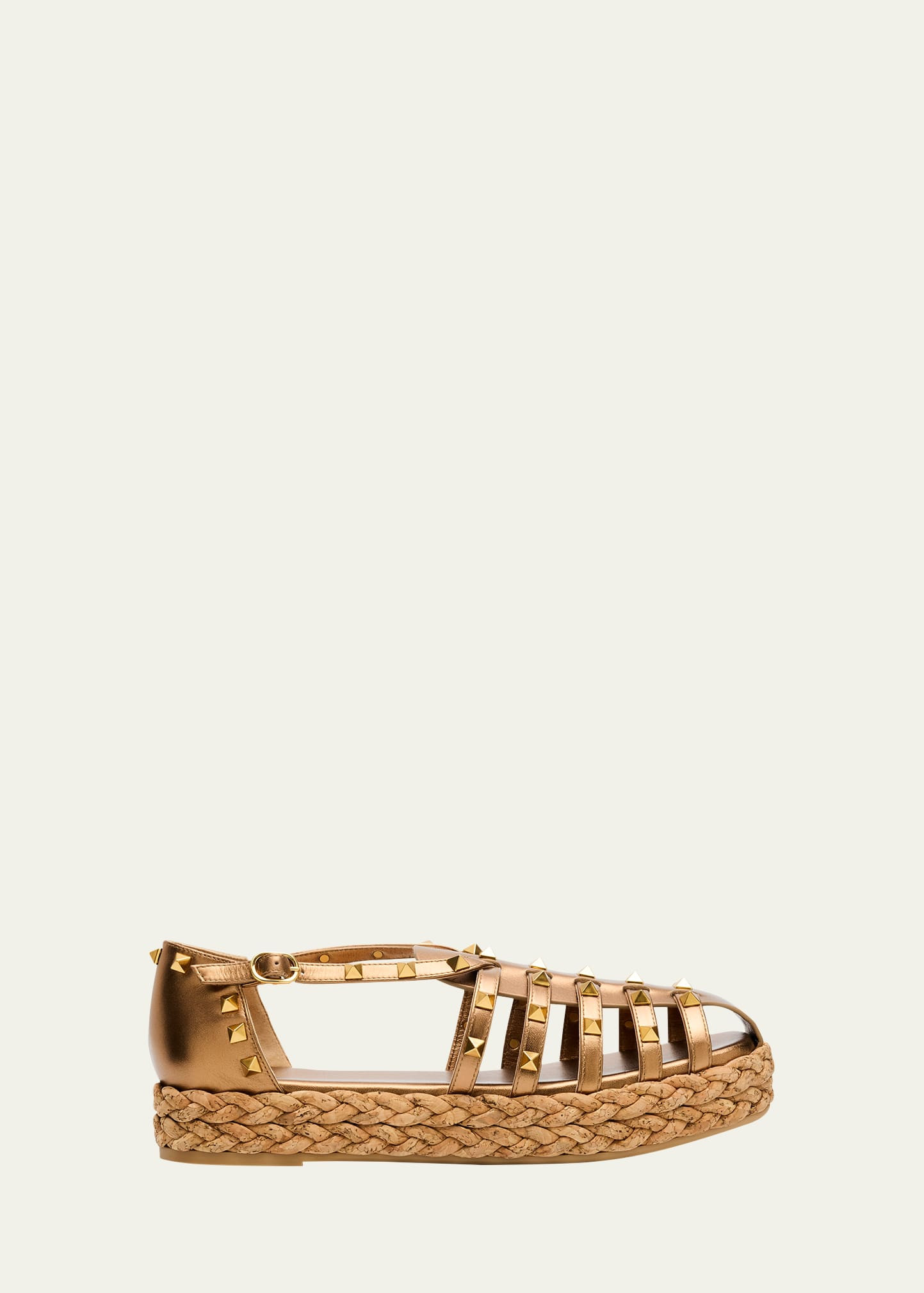 Valentino Garavani Rockstud Metallic Espadrille Fisherman Sandals | Bergdorf Goodman