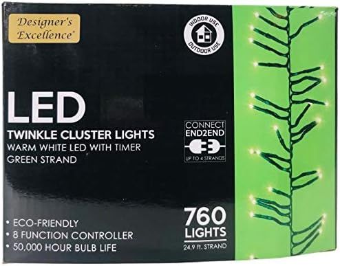 LED Twinkle Cluster Lights 24.9Ft Warm White w/ Green Strand Connect End to End Indoor Outdoor | Amazon (US)