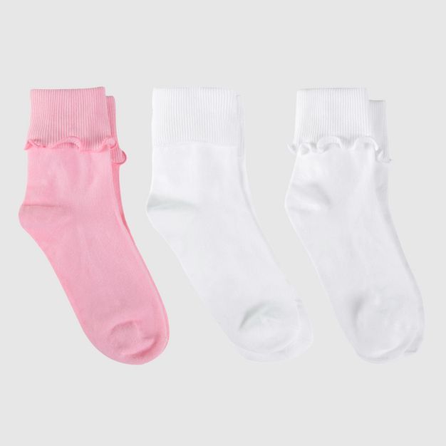 Girls' Bobby Socks 3pk - Cat & Jack™ White/Pink | Target
