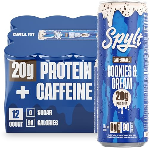 Spylt High Protein Cookies & Cream Milk with 60mg Caffeine & 20g Protein - 90 Calories, Ready to Drink, Sugar Free, Lactose Free Milk, Perfect for Workout Recovery & Afternoon Pick Me Up - 12 Count | Amazon (US)