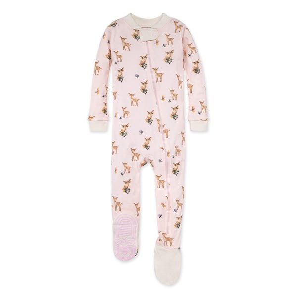 Oh Deer! Organic Baby Zip Front Snug Fit Footed Pajamas | Burts Bees Baby