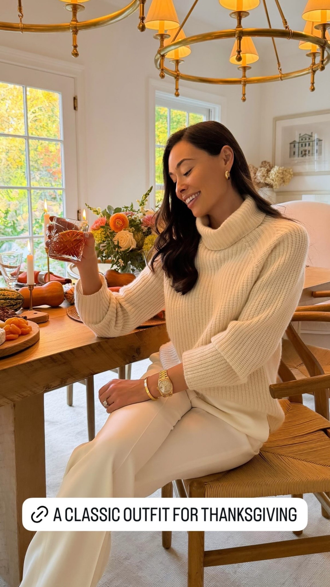 Thanksgiving outfit, holiday style, ivory trousers, turtleneck is from Longchamp, similar below! Thanksgiving tablescape, fall fashion. 

#LTKHoliday #LTKParties #LTKHome