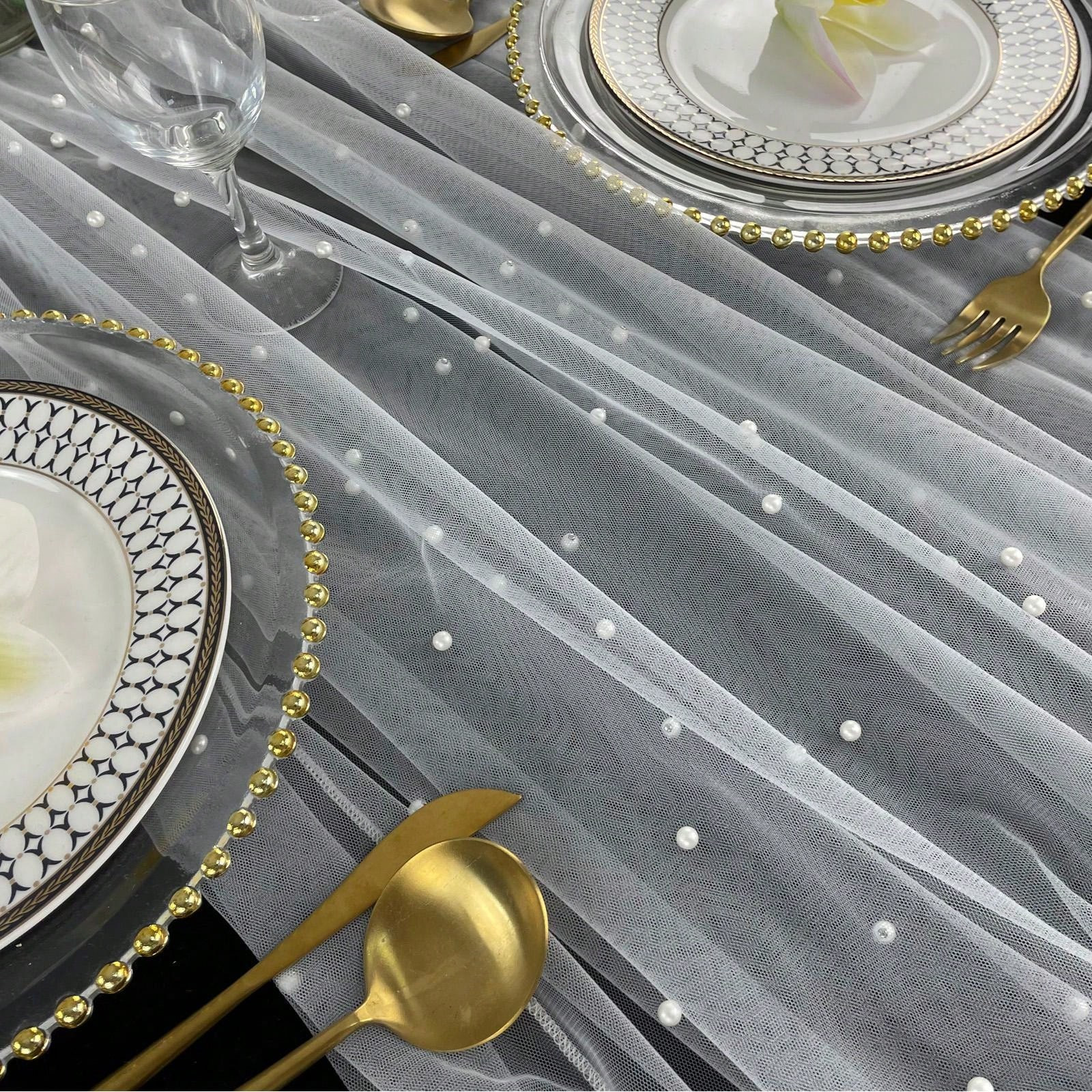 1pc Romantic Pearl Lace Table Runner, Great For Wedding Arch Decoration, Bridal Shower, Party, Ev... | SHEIN