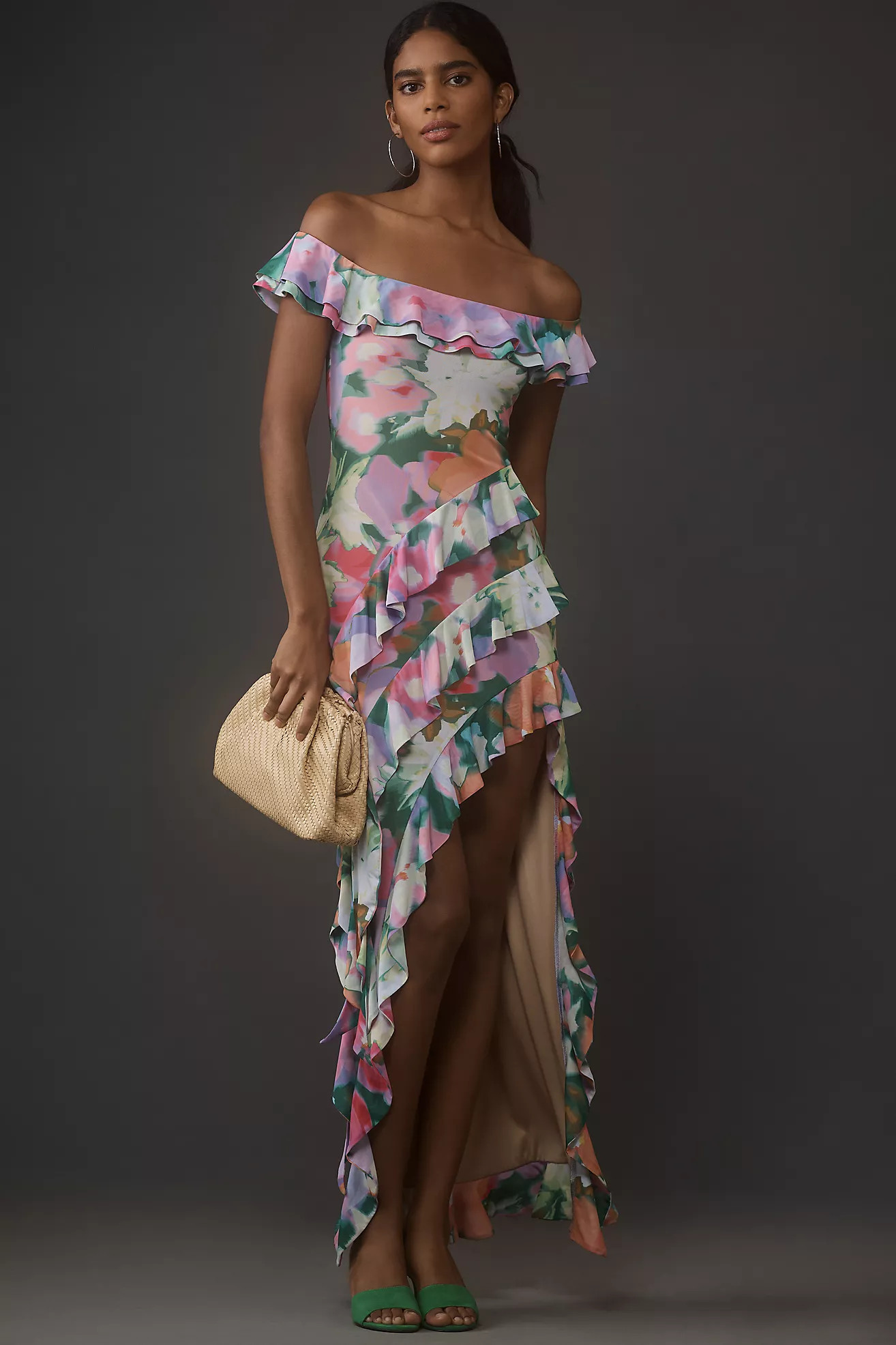 AFRM Off-The-Shoulder Ruffle Mesh Midi Dress | Anthropologie (US)