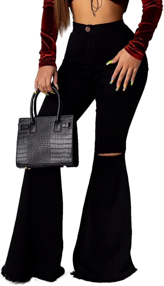 Bell Bottom Jeans for Women Ripped High Waisted Classic Flared Pants | Amazon (US)