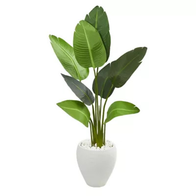 Nearly Natural 4-Foot Travelers Palm Tree in Oval White Planter | Bed Bath & Beyond