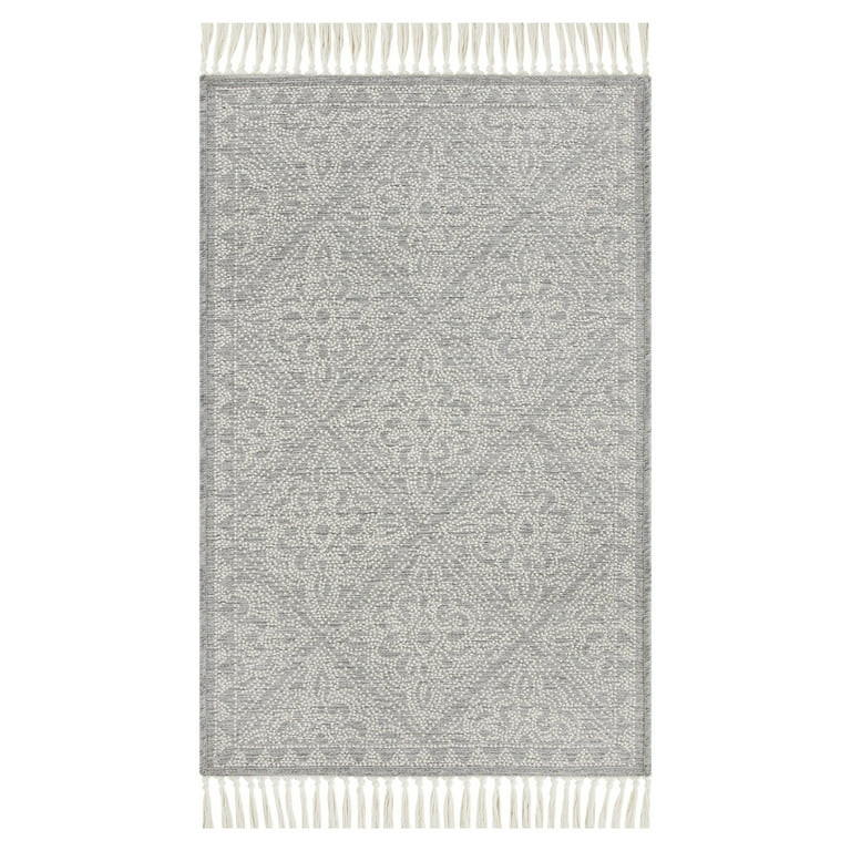 Mainstays Grey Medallion Non-Skid Accent Rug with Fringe - Grey/Ivory - 27"x45" - Walmart.com | Walmart (US)