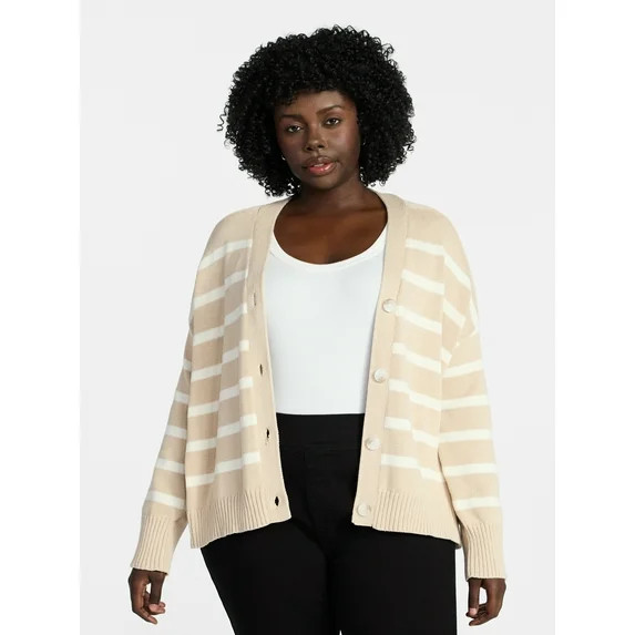Terra & Sky Women's Plus Size Boyfriend Cardigan with Long Sleeves, Midweight, Size 0X-5X | Walmart (US)