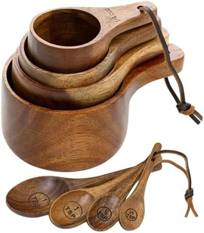 Wooden Measuring Cups and Spoons Set - Eco-Friendly Solid Acacia Wood, Laser Engraved Measurement... | Amazon (US)