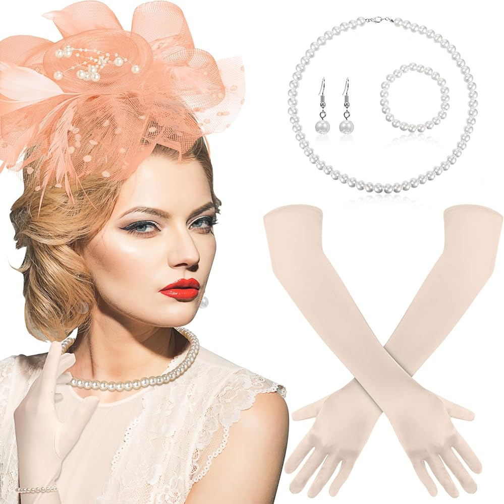 Yaomiao 5 Pieces Tea Party Accessories for Women 1920s Fascinators Hat Feathers and Gloves Veil M... | Amazon (US)