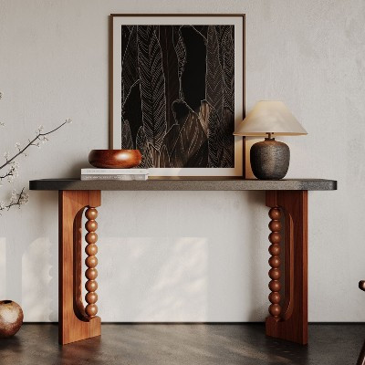 59" Rustic Farmhouse Console Table Narrow Wood Sofa Table Behind Couch with Unique Spherical Legs & Textured Woodgrain Top Long Accent Entryway Table | Target