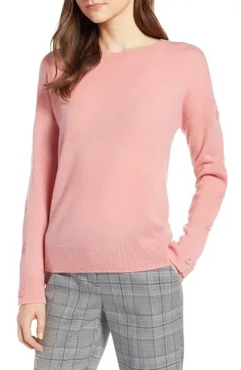 Women's Halogen Cashmere Button Sleeve Sweater, Size X-Small - Pink | Nordstrom