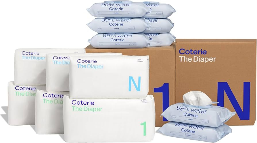 Coterie Baby Diapers + Wipes Baby Kit, Size 1 (99 Count) Size Newborn (93 Count) 8 Wipe Packs (44... | Amazon (US)