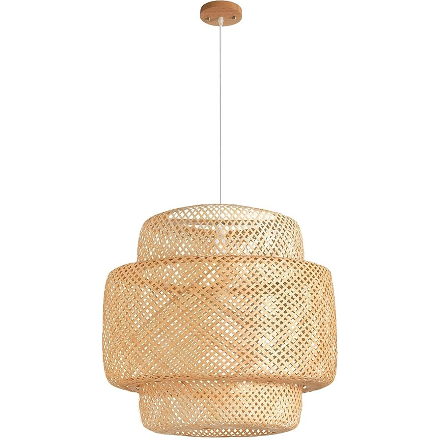 Bamboo Pendant Light Fixtures, Natural Material Bamboo Chandelier with Wood Canopy, Hand Woven Ra... | Amazon (US)
