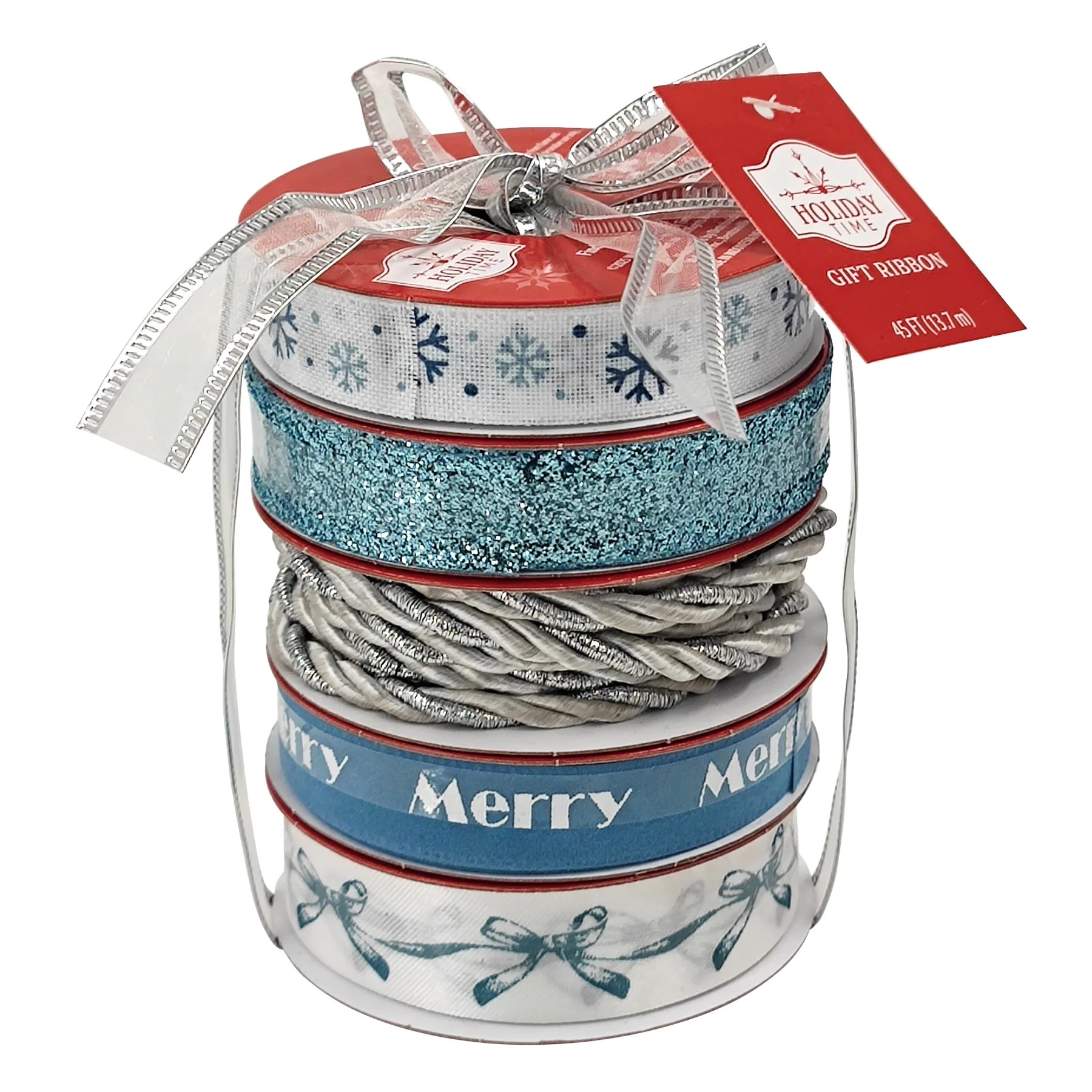 Assorted Blue and Metallic Silver Christmas Ribbons and Gift Trims, 9', 5 Count, by Holiday Time | Walmart (US)