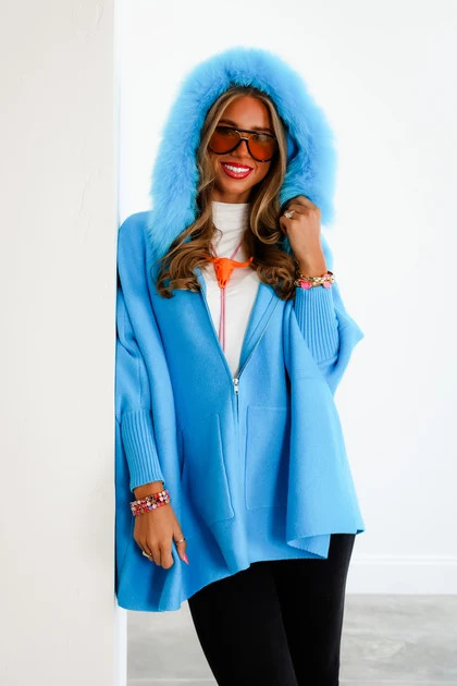 MITCHIE'S Amiee Turquoise Fox Fur Poncho | The Willow Tree