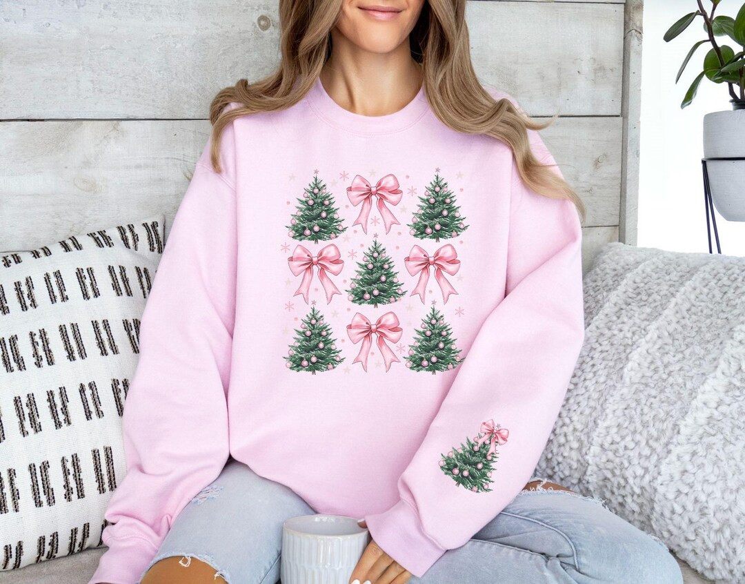 Christmas Sweatshirt for Women, Christmas Coquette Bow Trees Hoodie, Retro Christmas Hoodie, Very... | Etsy (US)